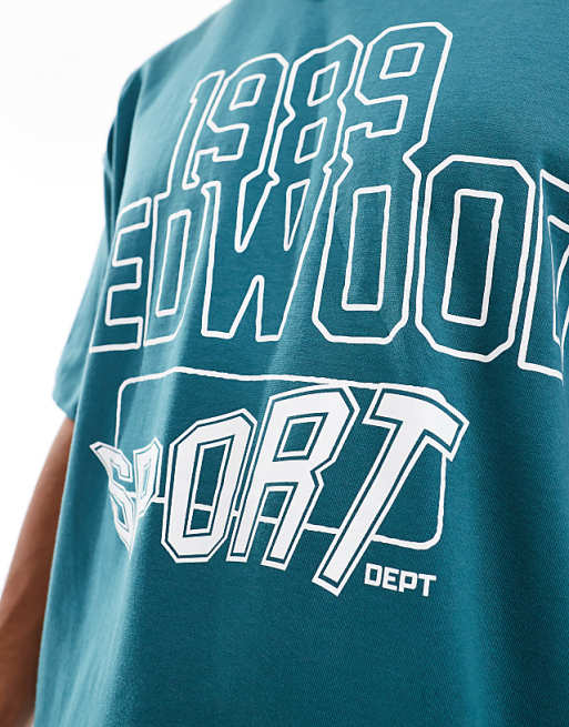ASOS DESIGN Boxy Oversized T-shirt With Sports Graphic In Green