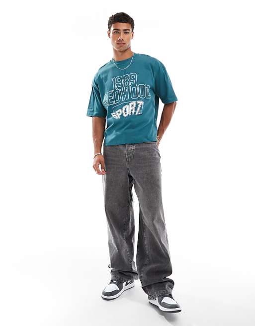 ASOS DESIGN Boxy Oversized T-shirt With Sports Graphic In Green