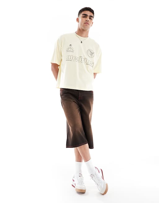 ASOS DESIGN Boxy Oversized T-shirt With Sports Graphic In Heavyweight 240gsm Buttercream