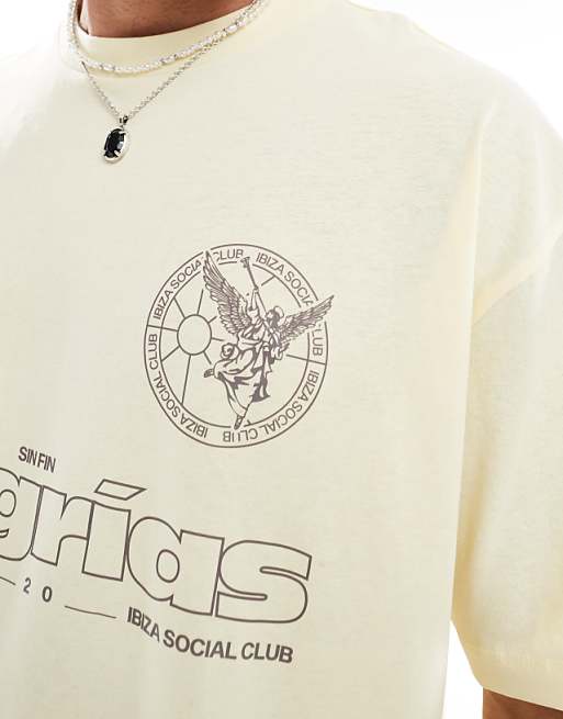 ASOS DESIGN Boxy Oversized T-shirt With Sports Graphic In Heavyweight 240gsm Buttercream