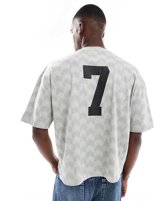 ASOS DESIGN Boxy Oversized T-shirt With Sports Print In Grey