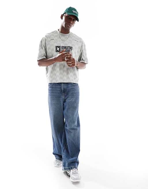 ASOS DESIGN Boxy Oversized T-shirt With Sports Print In Grey