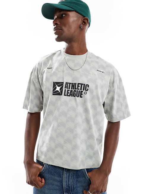 ASOS DESIGN boxy oversized t-shirt with sports print in grey