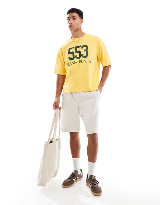 ASOS DESIGN Boxy Oversized T-shirt With Street Graphic In Yellow