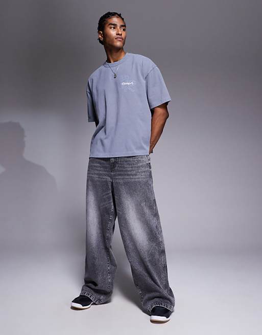 ASOS DESIGN Boxy Oversized T-shirt With Street Graphic In Washed Grey