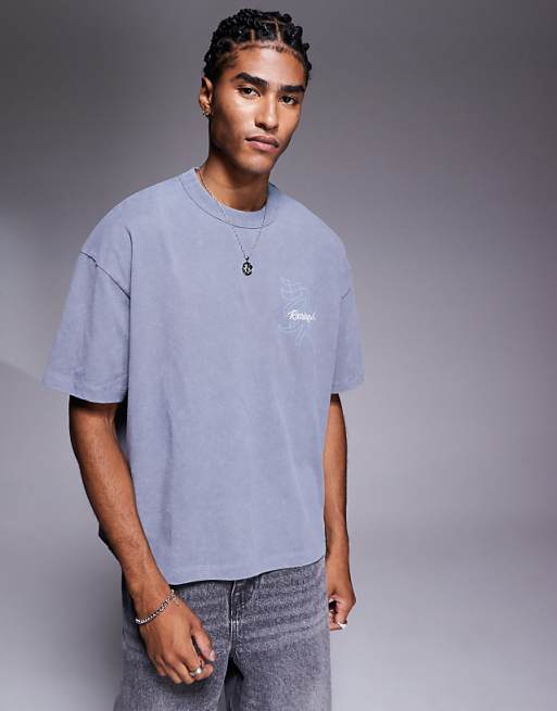 ASOS DESIGN Boxy Oversized T-shirt With Street Graphic In Washed Grey