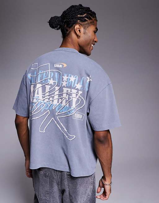 ASOS DESIGN Boxy Oversized T-shirt With Street Graphic In Washed Grey