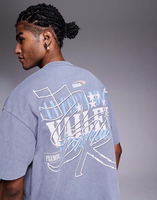 ASOS DESIGN boxy oversized t-shirt with street graphic in washed grey
