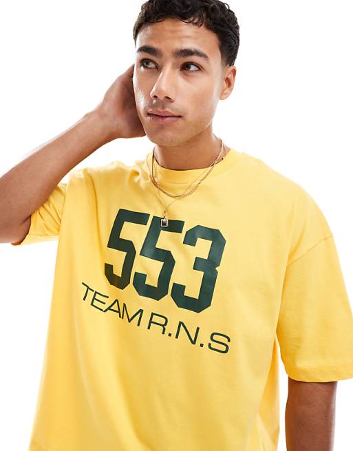 ASOS DESIGN boxy oversized t-shirt with street graphic in yellow