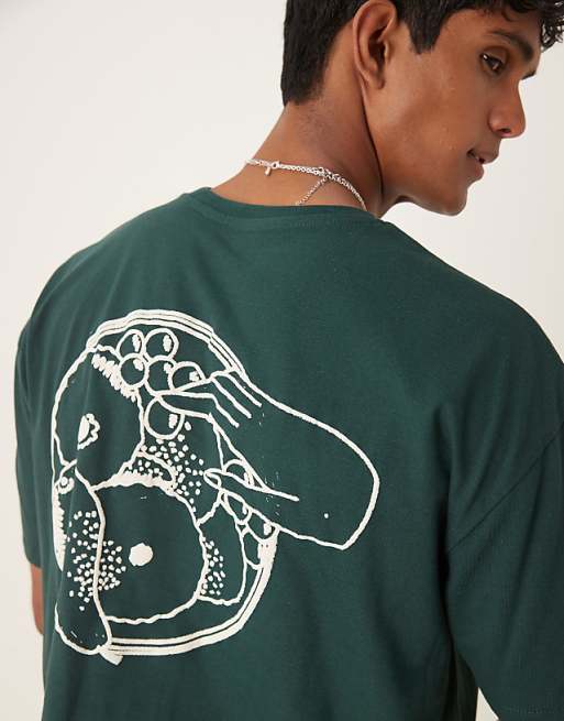 ASOS DESIGN Boxy Oversized T-shirt With Summer Graphic In Dark Green