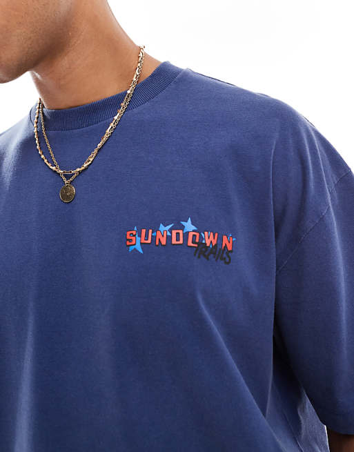ASOS DESIGN Boxy Oversized T-shirt With Summer Graphic In Washed Blue