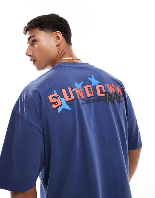 ASOS DESIGN Boxy Oversized T-shirt With Summer Graphic In Washed Blue