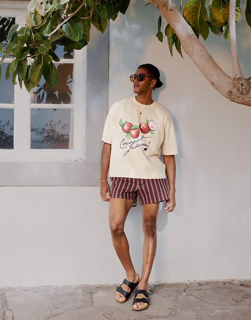ASOS DESIGN Boxy Oversized T-shirt With Summer Graphic In Beige