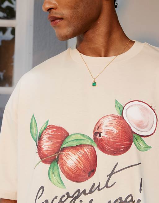 ASOS DESIGN Boxy Oversized T-shirt With Summer Graphic In Beige