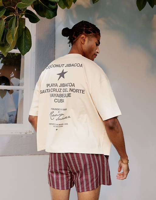 ASOS DESIGN Boxy Oversized T-shirt With Summer Graphic In Beige