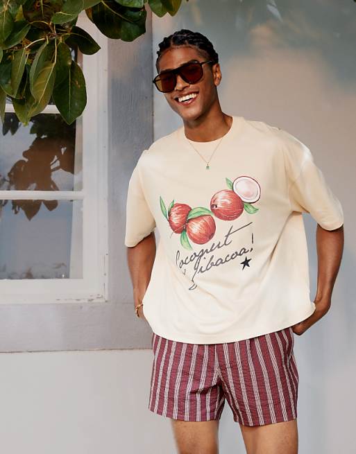 ASOS DESIGN boxy oversized t-shirt with summer graphic in beige
