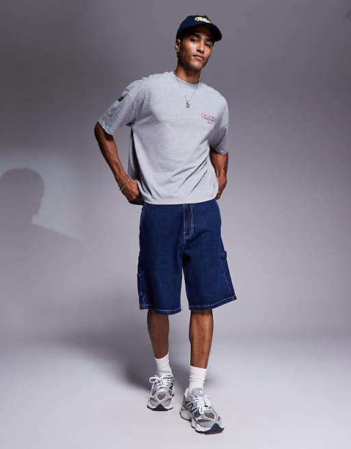 ASOS DESIGN Boxy Oversized T-shirt With Summer Graphic In Grey Marl