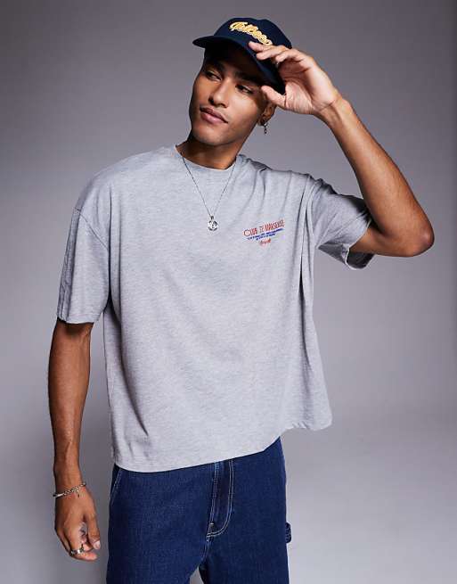 ASOS DESIGN Boxy Oversized T-shirt With Summer Graphic In Grey Marl