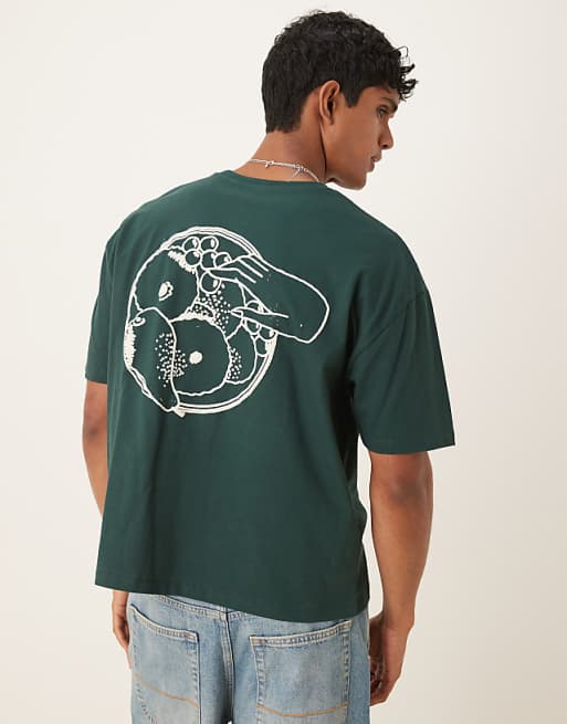 ASOS DESIGN boxy oversized t-shirt with summer graphic in dark green