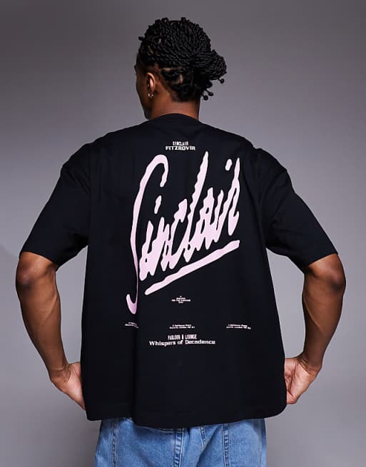 ASOS DESIGN boxy oversized t-shirt with text graphic in black
