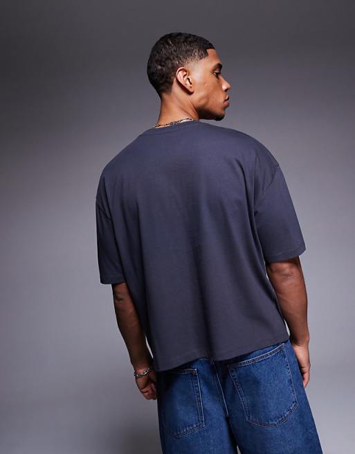 ASOS DESIGN Boxy Oversized T-shirt With Text Graphic In Charcoal