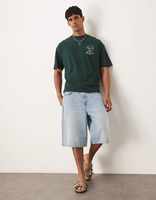 ASOS DESIGN Boxy Oversized T-shirt With Text Graphic In Dark Green