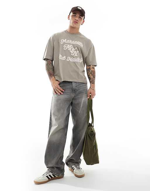 ASOS DESIGN Boxy Oversized T-shirt With Text Puff Print In Brown