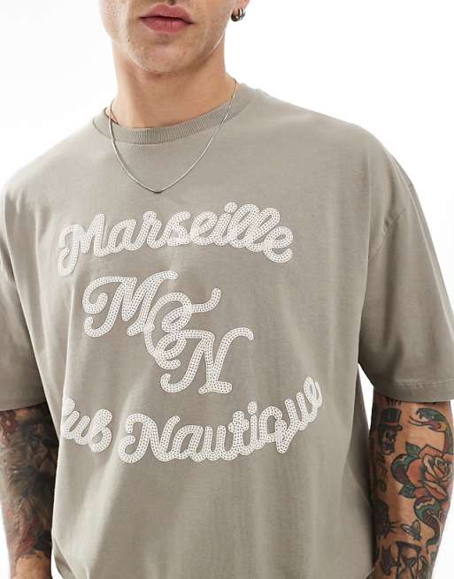 ASOS DESIGN Boxy Oversized T-shirt With Text Puff Print In Brown