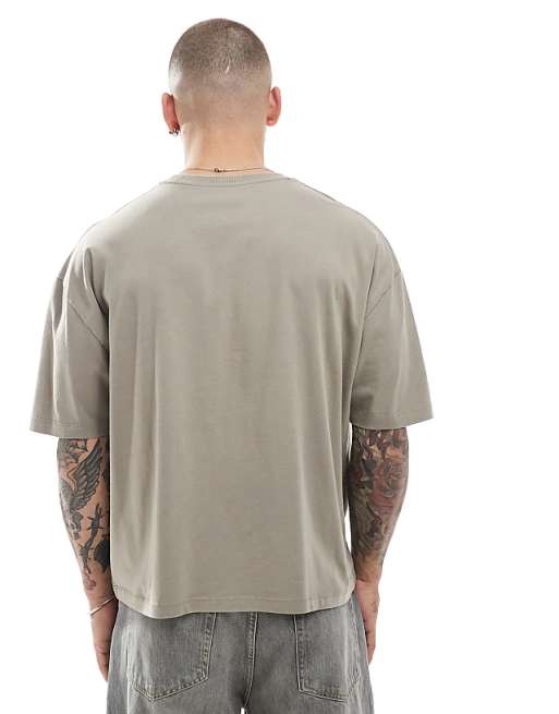 ASOS DESIGN Boxy Oversized T-shirt With Text Puff Print In Brown