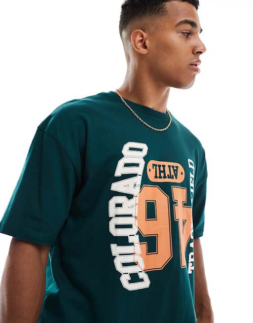 ASOS DESIGN Boxy Oversized T-shirt With Varsity Graphic In Green