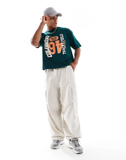 ASOS DESIGN Boxy Oversized T-shirt With Varsity Graphic In Green