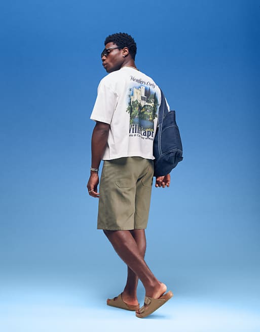 ASOS DESIGN Boxy Oversized T-shirt With Villa Graphic In Cream