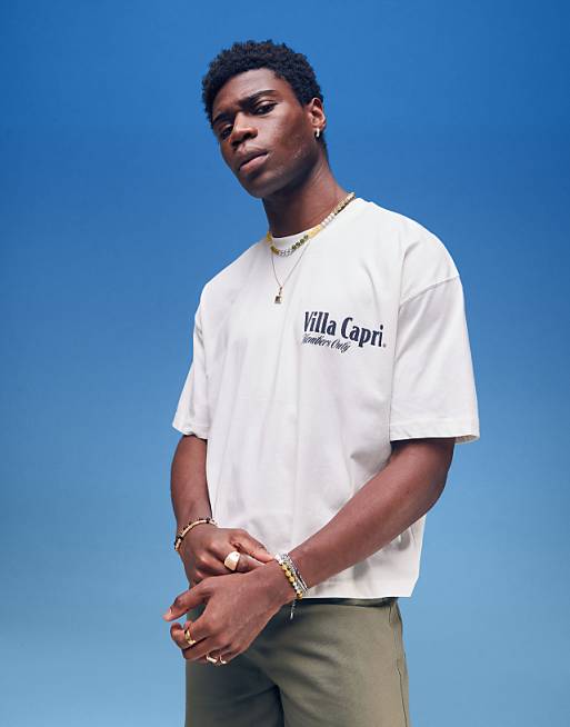 ASOS DESIGN Boxy Oversized T-shirt With Villa Graphic In Cream