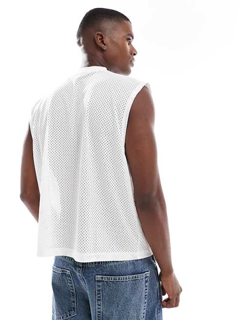 ASOS DESIGN Boxy Oversized Tank In Cream Mesh