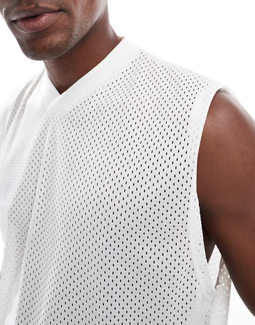 ASOS DESIGN Boxy Oversized Tank In Cream Mesh