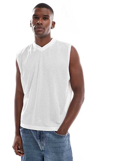 ASOS DESIGN boxy oversized tank in cream mesh