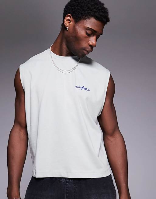 ASOS DESIGN Boxy Oversized Tank With Paris Fruit Graphic In Light Grey
