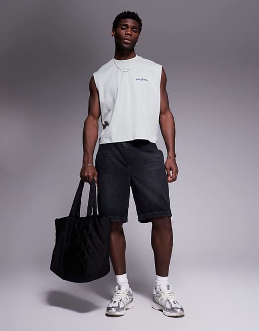 ASOS DESIGN Boxy Oversized Tank With Paris Fruit Graphic In Light Grey