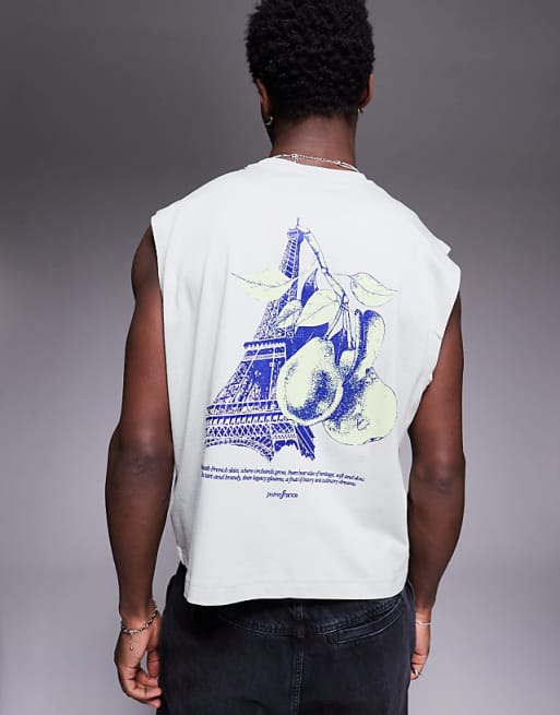 ASOS DESIGN Boxy Oversized Tank With Paris Fruit Graphic In Light Grey