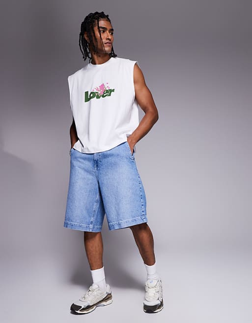 ASOS DESIGN Boxy Oversized Tank With Text Graphic In White