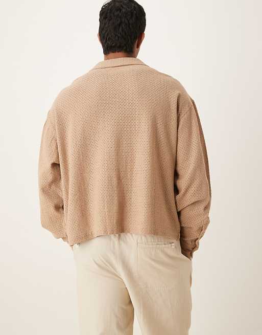 ASOS DESIGN Boxy Oversized Textured Shirt In Beige