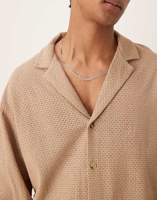 ASOS DESIGN Boxy Oversized Textured Shirt In Beige