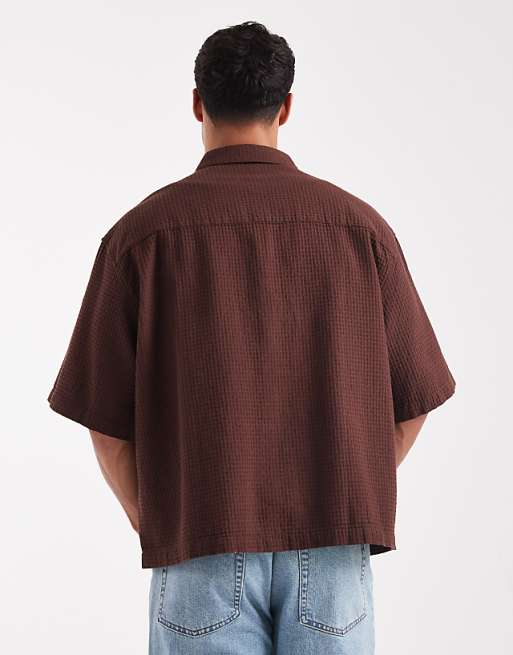 ASOS DESIGN Boxy Oversized Textured Shirt In Brown