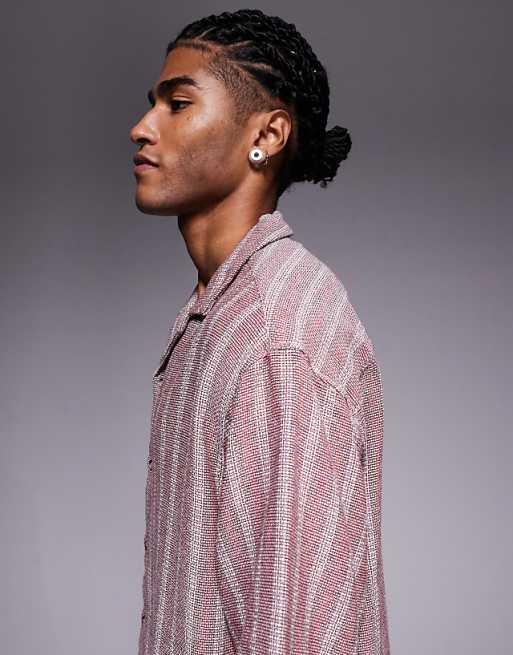 ASOS DESIGN Boxy Oversized Textured Shirt In Burgundy Stripe