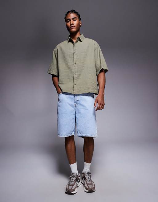 ASOS DESIGN Boxy Oversized Textured Shirt In Khaki