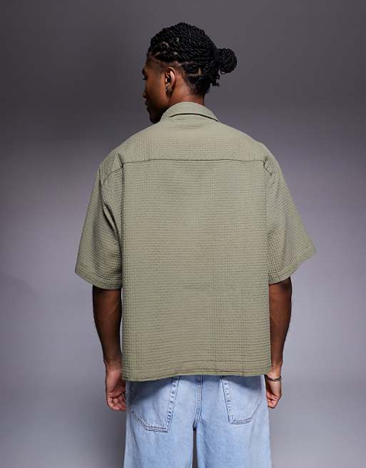 ASOS DESIGN Boxy Oversized Textured Shirt In Khaki