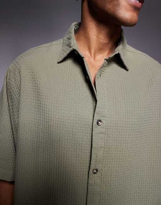 ASOS DESIGN Boxy Oversized Textured Shirt In Khaki