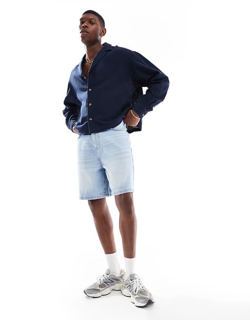 ASOS DESIGN Boxy Oversized Textured Shirt In Navy