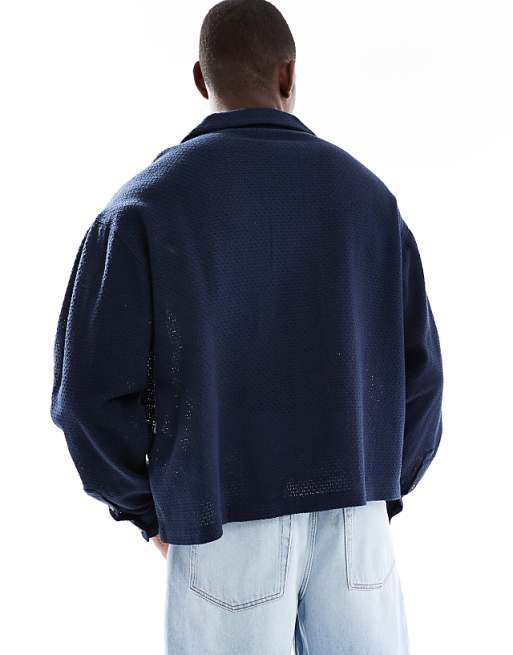 ASOS DESIGN Boxy Oversized Textured Shirt In Navy