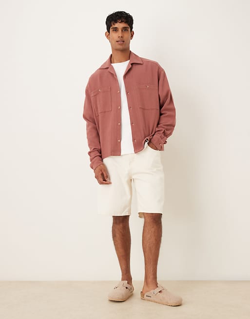 ASOS DESIGN Boxy Oversized Textured Shirt In Rust